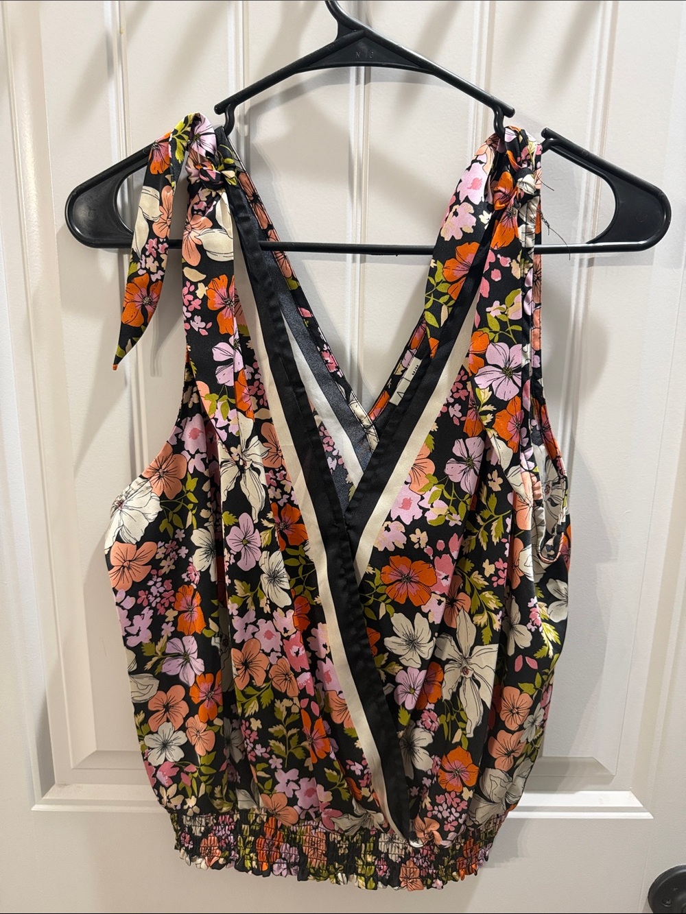 Joie Black Floral Tie-Shoulder V-Neck Camisole